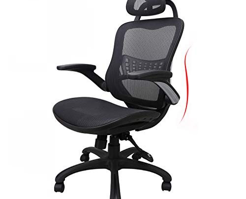 Ergonomic Office Chair High Back Adjustable Height Rolling Swivel Computer Task Chair Reclining Breathable High-Density Mesh Desk Chair with Flip-Up Armrest Rotate Headrest Back Support,Black(300lbs)