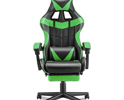 Soontrans Racing Style PC Computer Chair,Gaming Chair, E-Sports Chair,Ergonomic Office Chair with Height Adjustment,Retractable Footrest,Headrest and Lumbar Support(Jungle Green)