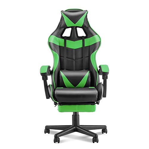 Soontrans Racing Style PC Computer Chair,Gaming Chair, E-Sports Chair,Ergonomic Office Chair with Height Adjustment,Retractable Footrest,Headrest and Lumbar Support(Jungle Green)