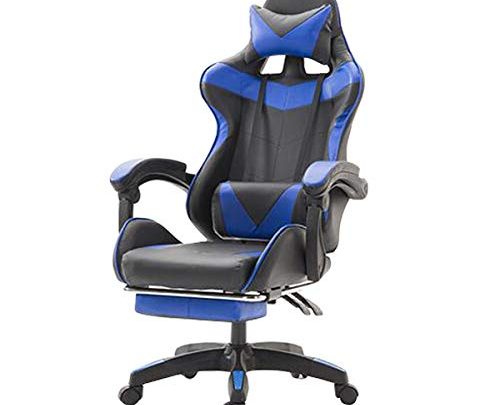 Jackgold Gaming/Racing Style Adjustable Office Chair with Removable Headrest,High Back, Lumbar Cushion, and Footrest,360-Degree Swivel, Blue