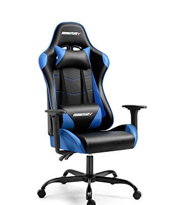 AMINITURE Gaming Chair Racing Style High Back Computer Game Chair Office Chair Seat Height Adjustment Recliner with Headrest and Lumbar Support(Blue&Black)