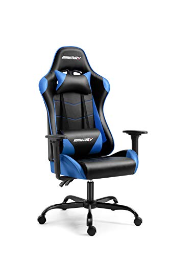 AMINITURE Gaming Chair Racing Style High Back Computer Game Chair Office Chair Seat Height Adjustment Recliner with Headrest and Lumbar Support(Blue&Black)
