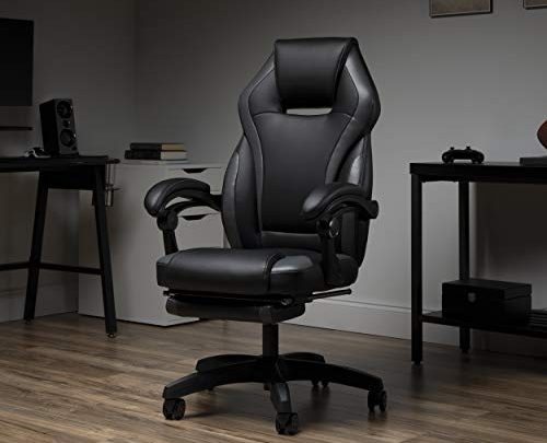 OFM Reclining Gaming Chair with Footrest, Bonded Leather, Gray