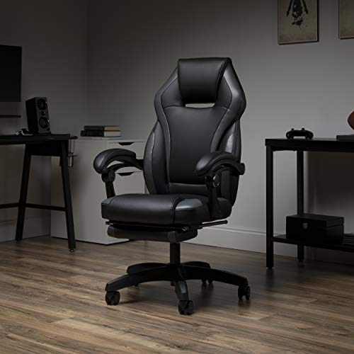 OFM Reclining Gaming Chair with Footrest, Bonded Leather, Gray