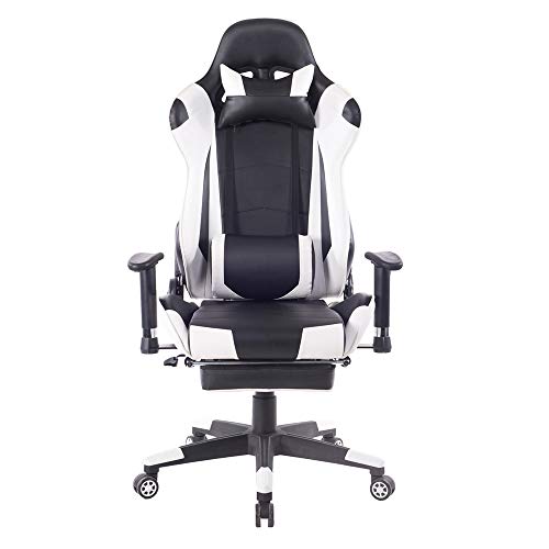 HEALGEN Back Massage Gaming Chair with Footrest,PC Computer Video Game Racing Gamer Chair High Back Reclining Executive Ergonomic Desk Office Chair with Headrest Lumbar Support Cushion (White)