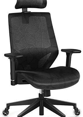 Office Chair, Ergonomic Mesh Office Chair with 3D Armrest, Tribesigns High Back Desk Chair with Lumbar Support, Skate Style Wheels,