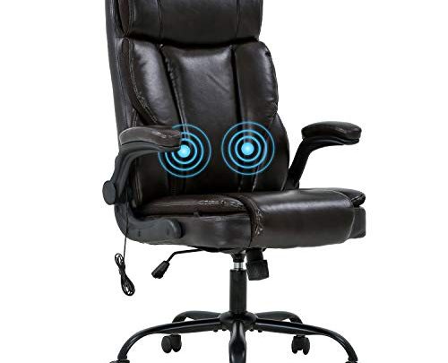 Office Chair Ergonomic Desk Chair Massage Computer Chair with Lumbar Support Adjustable Armrest Task Chair Rolling Swivel PU Leather Executive Chair for Men (Brown)