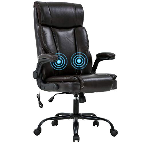 Office Chair Ergonomic Desk Chair Massage Computer Chair with Lumbar Support Adjustable Armrest Task Chair Rolling Swivel PU Leather Executive Chair for Men (Brown)