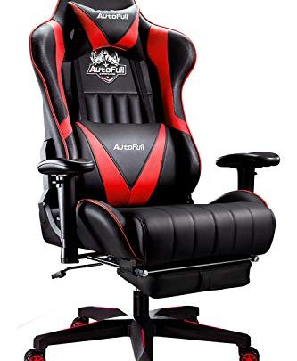 AutoFull Gaming Chair Racing Style Ergonomic High Back Computer Chair with Height Adjustment, Footrest，Headrest and Lumbar Support E-Sports Swivel Chair，red