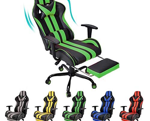 Gaming Chair,Racing Office Computer Game Chair,Ergonomic Gaming Chair with Adjustable Recliner Retractable Footrest and Headrest/Lumbar Pillow(Green)