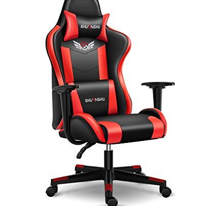 Shuanghu Gaming Chair Office Chair Ergonomic PC Computer Chair with Retractable Footrest Reclining Racing Chair with Headrest and Lumbar Support Gaming Chair for Adults Teens Desk Chair (Black+red)