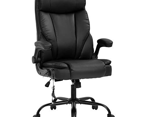 Office Chair Ergonomic Desk Chair PU Leather Computer Chair with Lumbar Support Flip up Armrest Task Chair Rolling Swivel Executive Chair for Women Adults(Black)