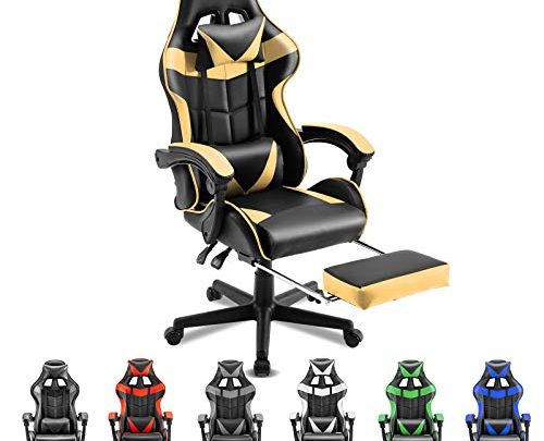 Soontrans Ergonomic Office Chair PC Gaming Chair Racing Chair for Gaming,Computer Chair,E-Sports Chair with High-Back,Adjustable Headrest and Lumbar Support，Retractable Footrest(Matte Golden)