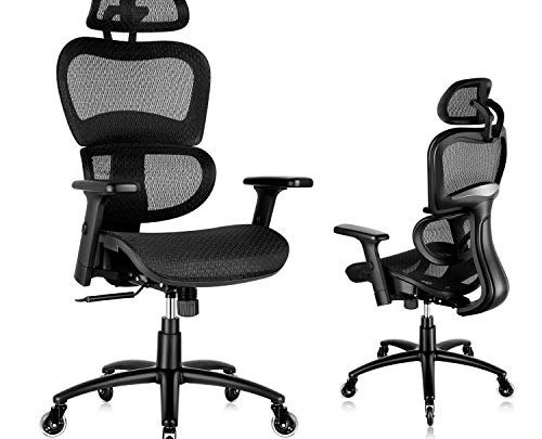SUNNOW Ergonomic Office Chair, Mesh Desk Chair with Lumbar Support – 3D Armrest and Adjustable Headrest, Swivel Executive Computer Chair
