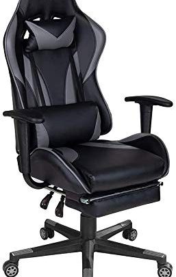 Polar Aurora Gaming Chair Racing Style High-Back PU Leather Office Chair Computer Desk Chair Executive Ergonomic Style Swivel Chair Headrest Lumbar Support