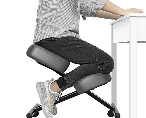 VIVOHOME Ergonomic Kneeling Chair Adjustable Stool with Thick Foam Cushions and Smooth Gliding Casters for Home Office Gray