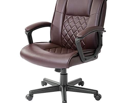 Qulomvs Ergonomic Office Desk Chair with Wheels Back Support Computer Executive Task Chair with Arms 360 Swivel (Brown)