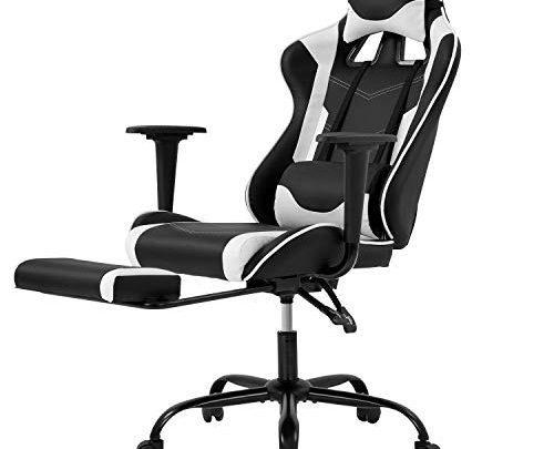 Racing Gaming Chair, High-Back PU Leather Home Office Chair Desk Computer Chair Ergonomic Executive Swivel Rolling Chair with Arms Lumbar Support for Men(White)