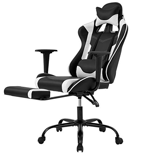 Racing Gaming Chair, High-Back PU Leather Home Office Chair Desk Computer Chair Ergonomic Executive Swivel Rolling Chair with Arms Lumbar Support for Men(White)