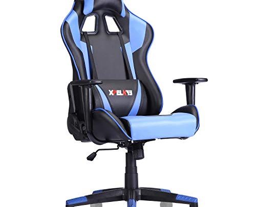 XPELKYS Ergonomic Computer Gaming Chair, High-Back Gaming Chair Office Chair,Height Adjustable Swivel Task Chair with Headrest and Lumbar Support … (Blue)