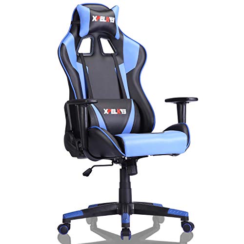 XPELKYS Ergonomic Computer Gaming Chair, High-Back Gaming Chair Office Chair,Height Adjustable Swivel Task Chair with Headrest and Lumbar Support … (Blue)