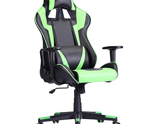 Computer Gaming Chair with Padded Footrest and Cushion,Swivel Leather Ergonomic Home Office Desk Chair Video Gaming Chair with Height Adjustable and Adjustable armrests (GN66)