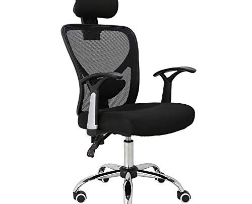 HOMEFUN Ergonomic Mesh Office Chair, Adjustable Computer Desk Chair with Headrest Comfortable Backrest Task Chair Swivel Rolling Chair, Black