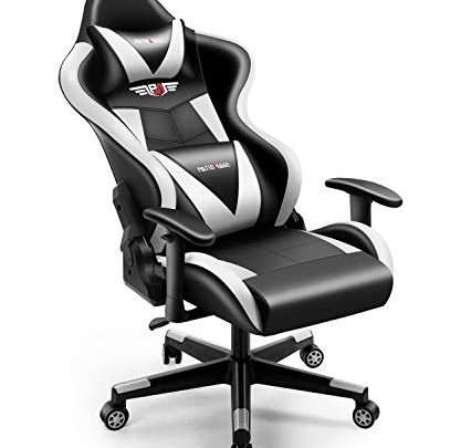 PatioMage Gaming Chair Racing Office Chair Desk Chair Headrest Lumbar Support Comfortable Computer Game Chair PU Leather Ergonomic Reclining PC Gaming Chairs (Black+Whit)