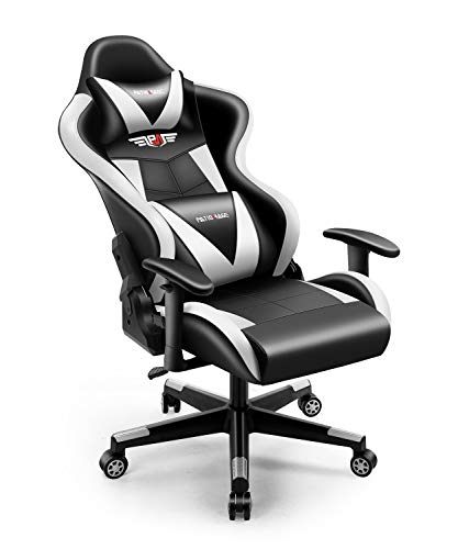 PatioMage Gaming Chair Racing Office Chair Desk Chair Headrest Lumbar Support Comfortable Computer Game Chair PU Leather Ergonomic Reclining PC Gaming Chairs (Black+Whit)