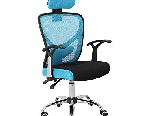 HOMEFUN Ergonomic Mesh Office Chair, Adjustable Computer Desk Chair with Headrest Comfortable Backrest Task Chair Swivel Rolling Chair, Blue