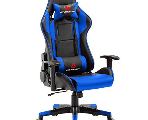 GTMONSTER Racing Style Gaming Chair, Reclining Ergonomic Leather Computer Game Chair, Swivel Gaming Chairs for Adults in Blue