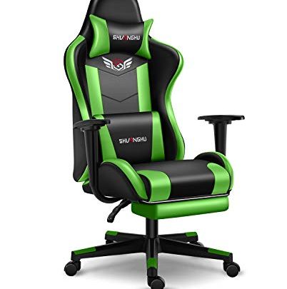 Shuanghu Gaming Chair Office Chair Ergonomic PC Computer Chair with Retractable Footrest Reclining Racing Chair with Headrest and Lumbar Support Gaming Chair for Adults Teens Desk Chair (Green)