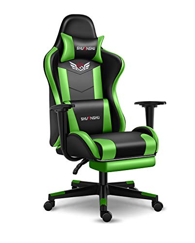 Shuanghu Gaming Chair Office Chair Ergonomic PC Computer Chair with Retractable Footrest Reclining Racing Chair with Headrest and Lumbar Support Gaming Chair for Adults Teens Desk Chair (Green)