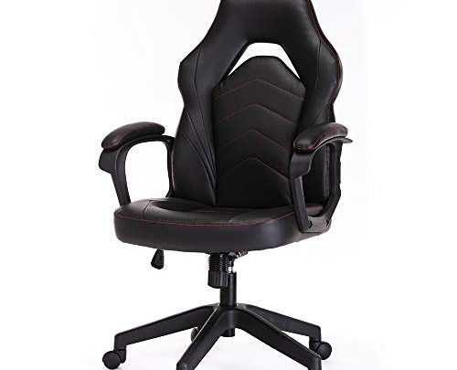 Gaming Chair, Racing Style Ergonomic Executive Computer Office Chair Bonded Leather with Lumbar Support and Padding Armrest，Black