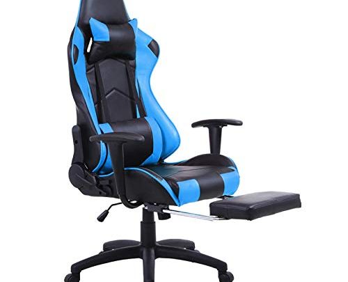 Mecor Gaming Chair Ergonomic Racing Style Adjustable High-Back PU Leather Office Chair Computer Desk Swivel Chair with Footrest, Headrest and Lumbar Support(blue3)