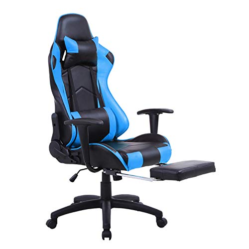 Mecor Gaming Chair Ergonomic Racing Style Adjustable High-Back PU Leather Office Chair Computer Desk Swivel Chair with Footrest, Headrest and Lumbar Support(blue3)