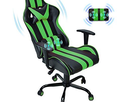 Massage Racing Chair for Gaming,PC Gaming Chair,Computer Chair,Ergonomic Office Chair with Adjustable Headrest and Lumbar Support (Green)