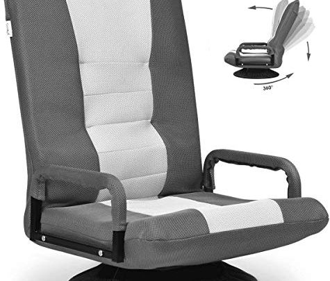 Giantex 360 Degree Swivel Gaming Floor Chair w/Armrests, Adjustable 6-Position Folding Floor Chair, Padded Backrest Great for Games Reading, Lazy Sofa Lounger for Teens Adults (Gray)