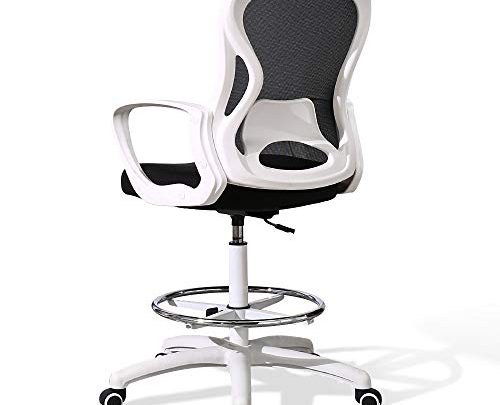 US Stock Ergonomic Drafting Chair for Standing Desk, Tall Office Desk Chair with Lumbar Support, Mid Back Mesh Stool, Adjustable Height Computer Chair (White)