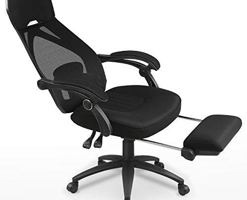 DEVAISE Ergonomics Recliner Office Chair, High Back Mesh Computer Desk Chair with Adjustable Lumbar and Footrest Support,Black