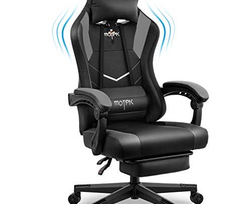 MOTPK Ergonomic Gaming Chair with Footrest Massage High Back Executive PU Leather Computer Office Chair, Height Adjustment, Headrest and Lumbar Swivel Chair Black