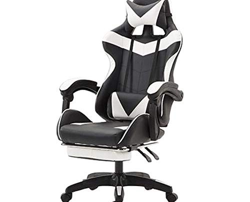 Jackgold Gaming/Racing Style Adjustable Office Chair with Removable Headrest,High Back, Lumbar Cushion, and Footrest,360-Degree Swivel, White