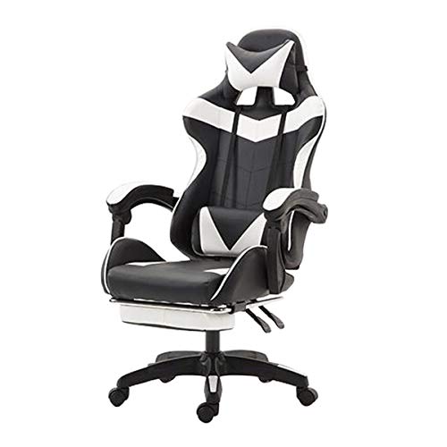 Jackgold Gaming/Racing Style Adjustable Office Chair with Removable Headrest,High Back, Lumbar Cushion, and Footrest,360-Degree Swivel, White