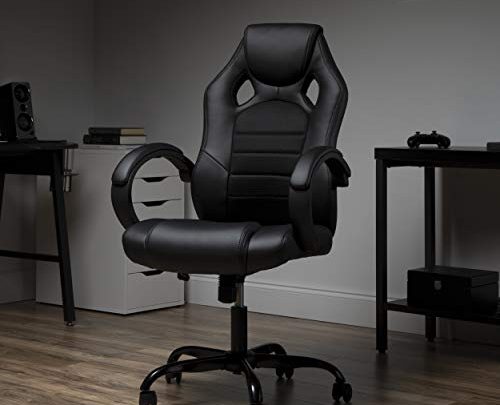 OFM Gaming Chair, Padded Loop Arms, High-Back, Black