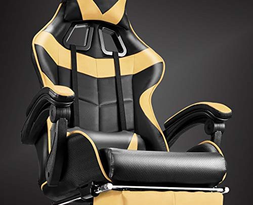 Soontrans High Back Computer Chair,Gaming Chair,Ergonomic Racing Style PC Office Chair,Desk Chair with Headrest Lumbar Support Footrest Adjustable Recliner Chair for Home,Office,Gaming Room (Golden)