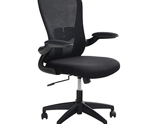 ALPHA HOME Ergonomic Office Chair Mid Back Computer Desk Chair with Flip-up Tufted Armrest Executive Adjustable Chair with Lumbar Support Mesh Rolling Swivel Chair with Casters-Capacity 350LBS