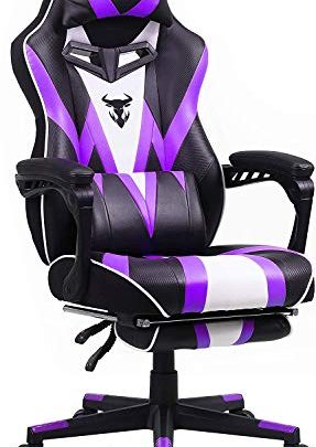 Purple Gaming Chair, Reclining Computer Chair with Footrest, High Back Gamer Chair with Massage, Ergonomic PC Gaming Chair, Racing Style Desk Chair for Gaming,