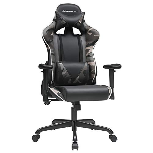 SONGMICS Gaming Chair, Racing Office Chair, Ergonomic, with Adjustable Backrest, Armrests, Headrest, Lumbar Support, Black and Camouflage URCG047B02