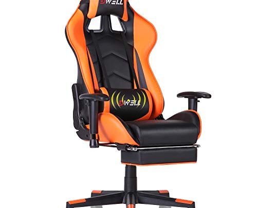 EDWELL Gaming Chair, Computer Chair,Gaming Chair for Adults, Gamer Chair,Gaming Chair with Footrest,High Back Office Chair, Desk Chair with Headrest and Massage Lumbar Support,Orange