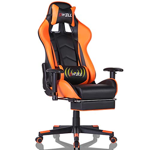 EDWELL Gaming Chair, Computer Chair,Gaming Chair for Adults, Gamer Chair,Gaming Chair with Footrest,High Back Office Chair, Desk Chair with Headrest and Massage Lumbar Support,Orange